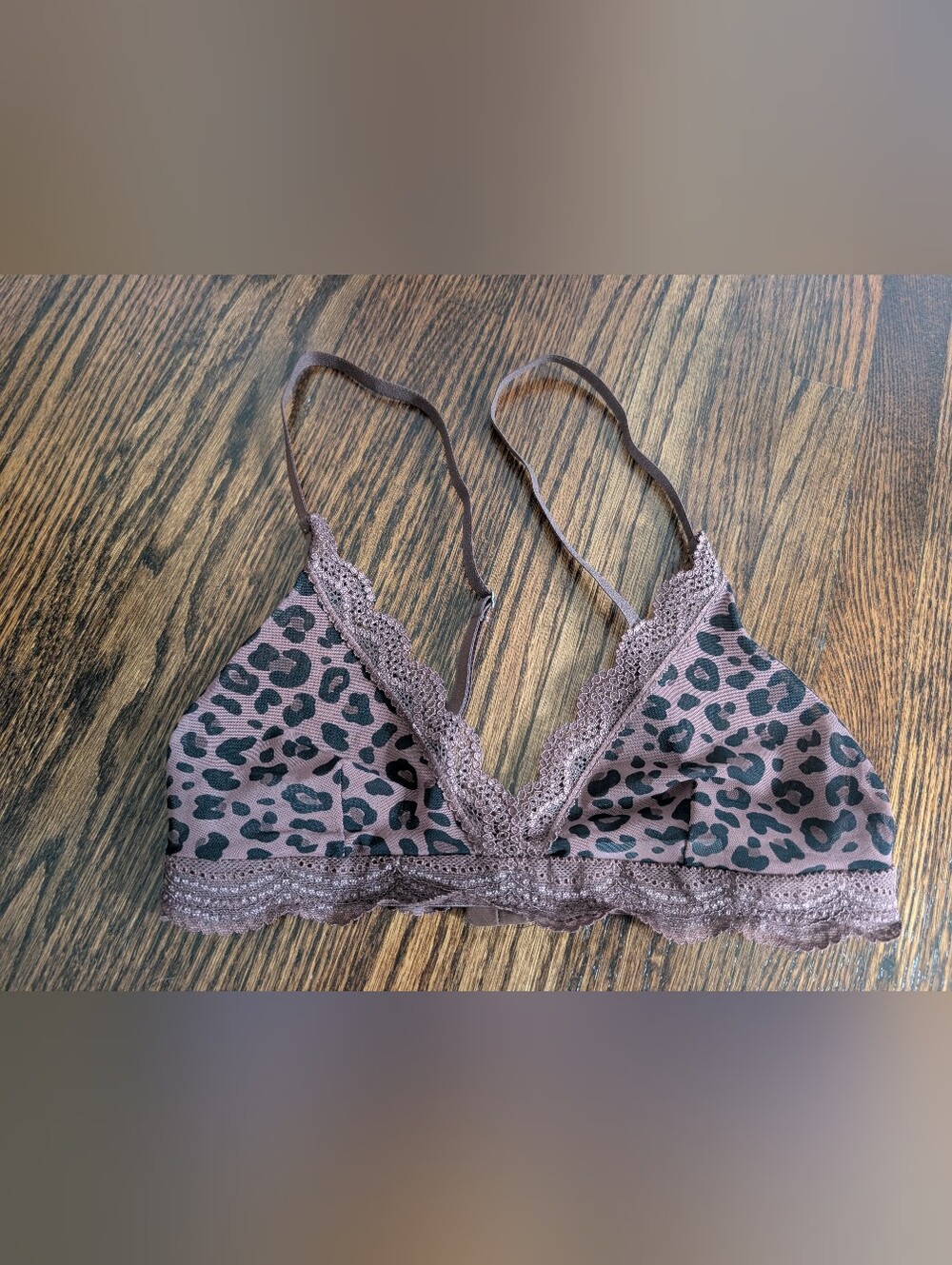 Stripe & Stare Mesh Lace-Trim Leopard Bralette